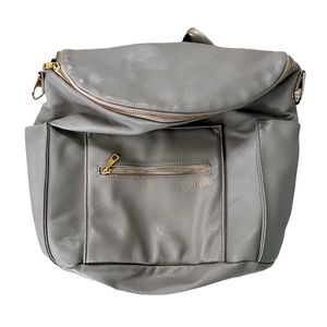 FAWN Tan Gray Leather Diaper Bag Maternity Baby